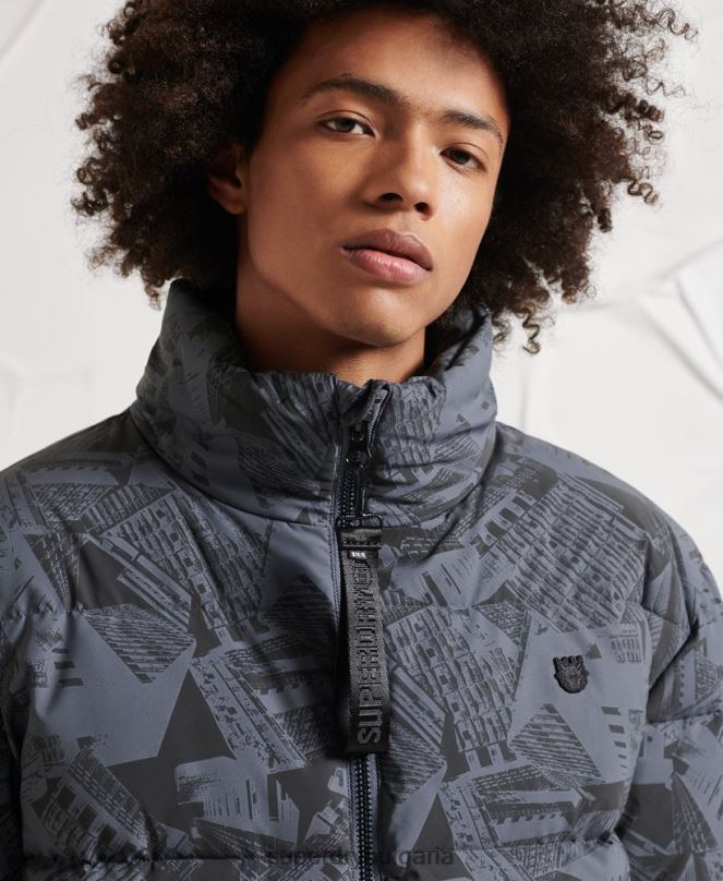 Superdry облекло N00H4780 тъмно сив мъже излишно отразяващо пухено яке