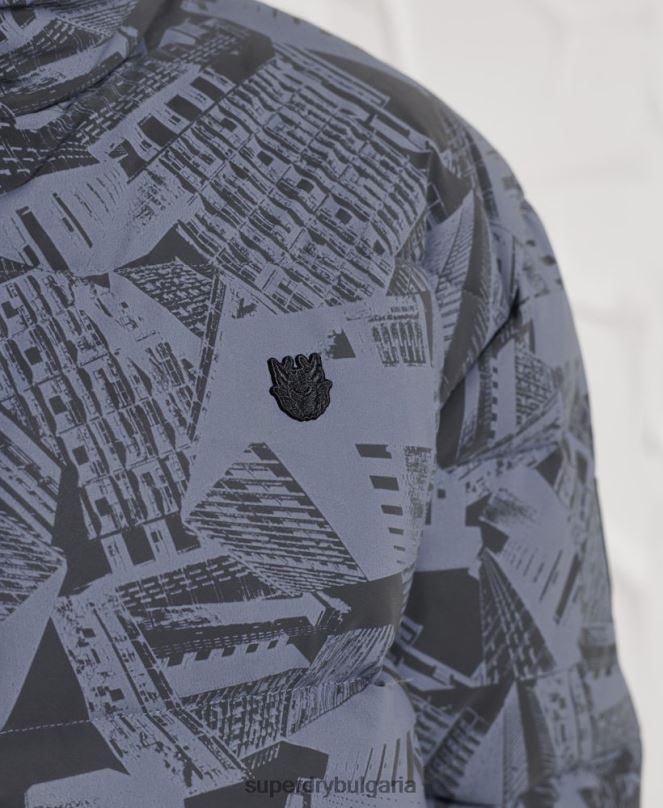 Superdry облекло N00H4780 тъмно сив мъже излишно отразяващо пухено яке