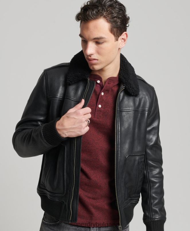 Superdry облекло N00H4782 черен мъже кожено авиаторско яке