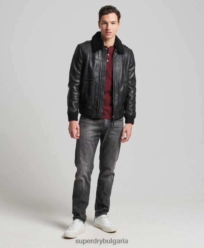 Superdry облекло N00H4782 черен мъже кожено авиаторско яке