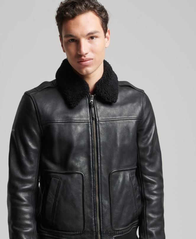 Superdry облекло N00H4782 черен мъже кожено авиаторско яке