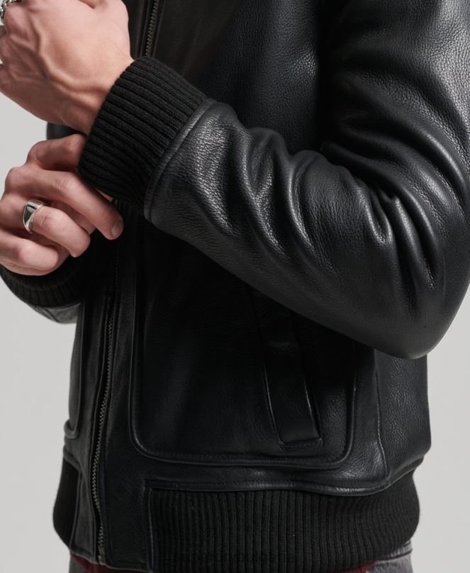 Superdry облекло N00H4782 черен мъже кожено авиаторско яке