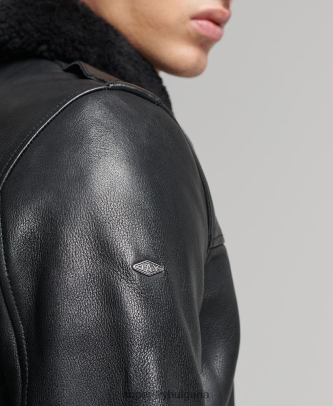 Superdry облекло N00H4782 черен мъже кожено авиаторско яке