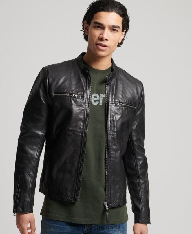 Superdry облекло N00H4783 черен мъже кожено спортно състезателно яке