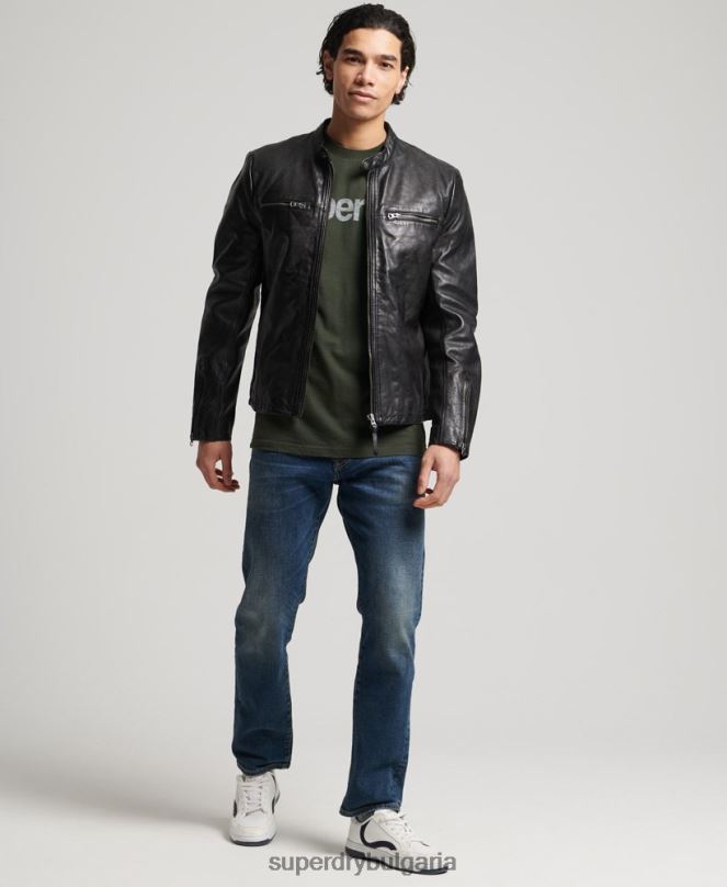 Superdry облекло N00H4783 черен мъже кожено спортно състезателно яке