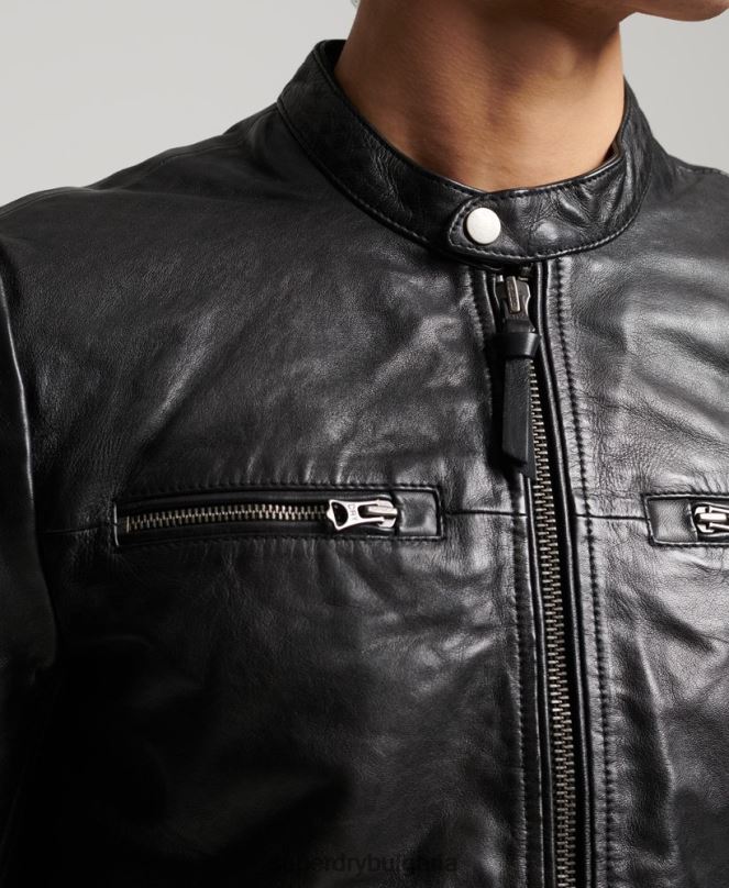 Superdry облекло N00H4783 черен мъже кожено спортно състезателно яке