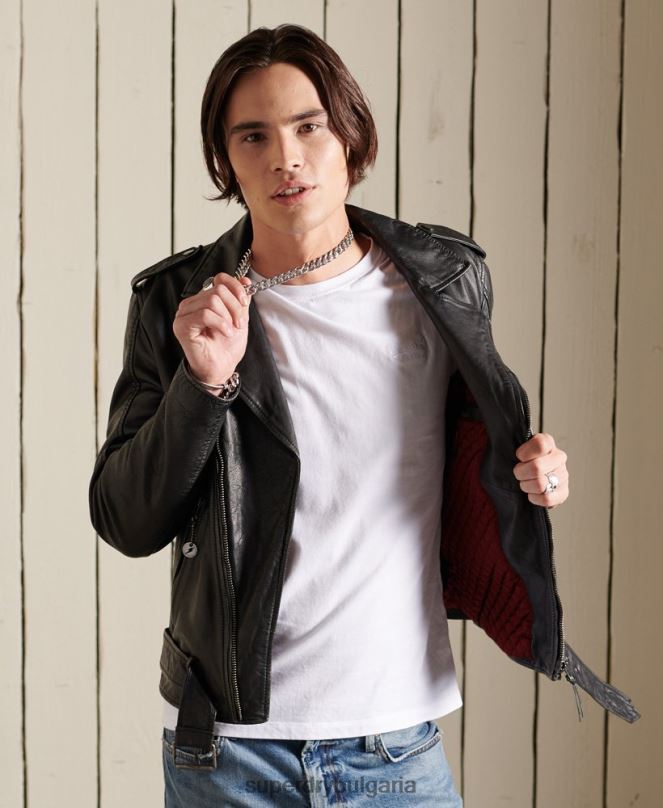 Superdry облекло N00H4784 черен мъже ретро кожено мотоциклетско яке