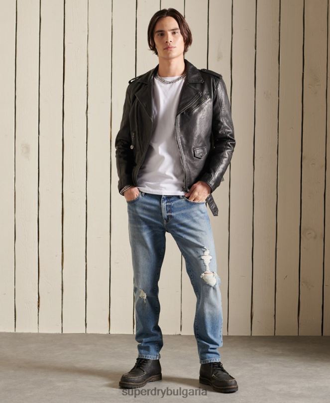 Superdry облекло N00H4784 черен мъже ретро кожено мотоциклетско яке