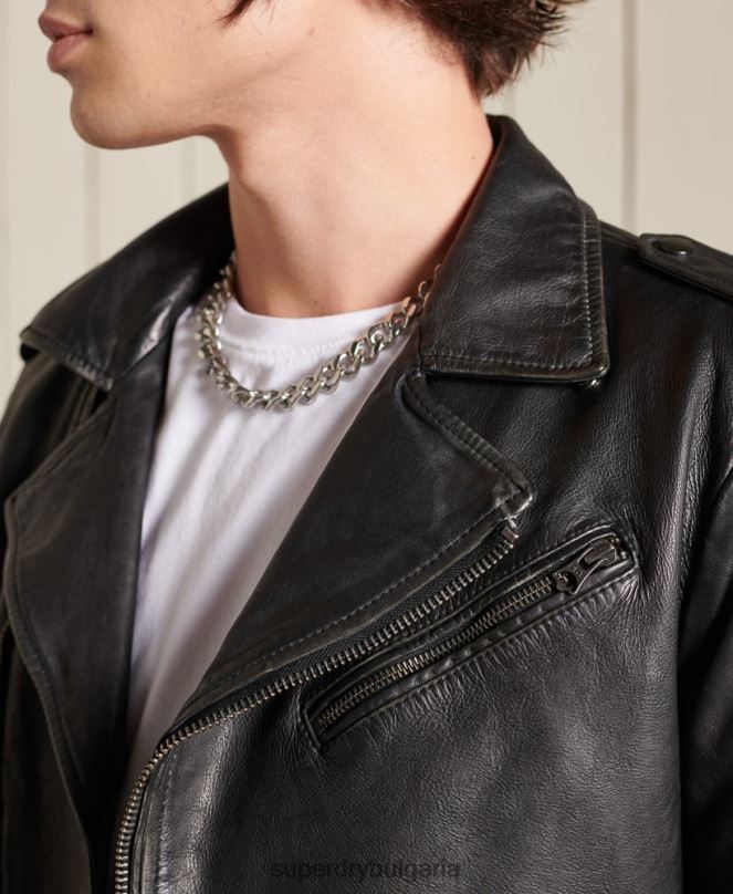 Superdry облекло N00H4784 черен мъже ретро кожено мотоциклетско яке