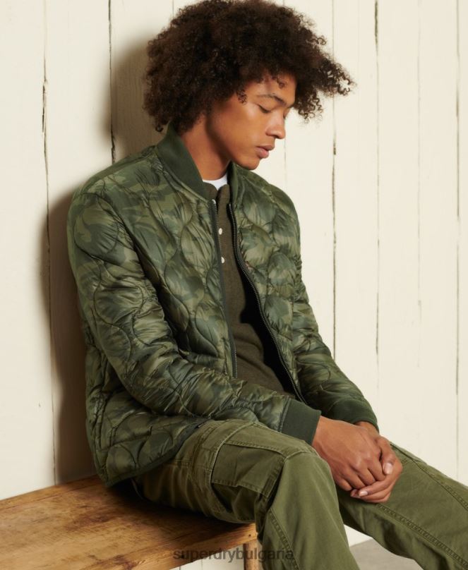 Superdry облекло N00H4785 зелено мъже лайнер бомбър яке