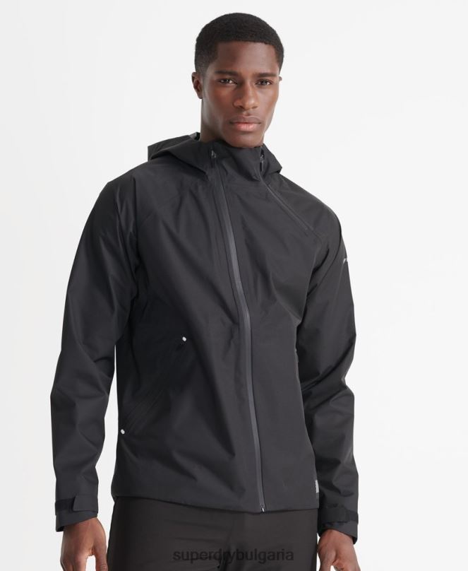 Superdry облекло N00H4787 черен мъже тренировъчно асиметрично водоустойчиво яке