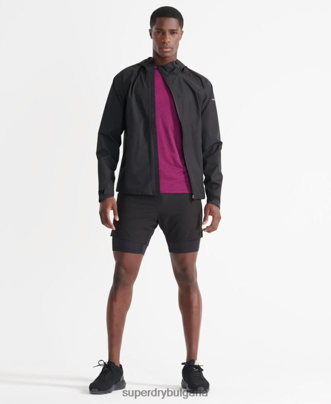 Superdry облекло N00H4787 черен мъже тренировъчно асиметрично водоустойчиво яке