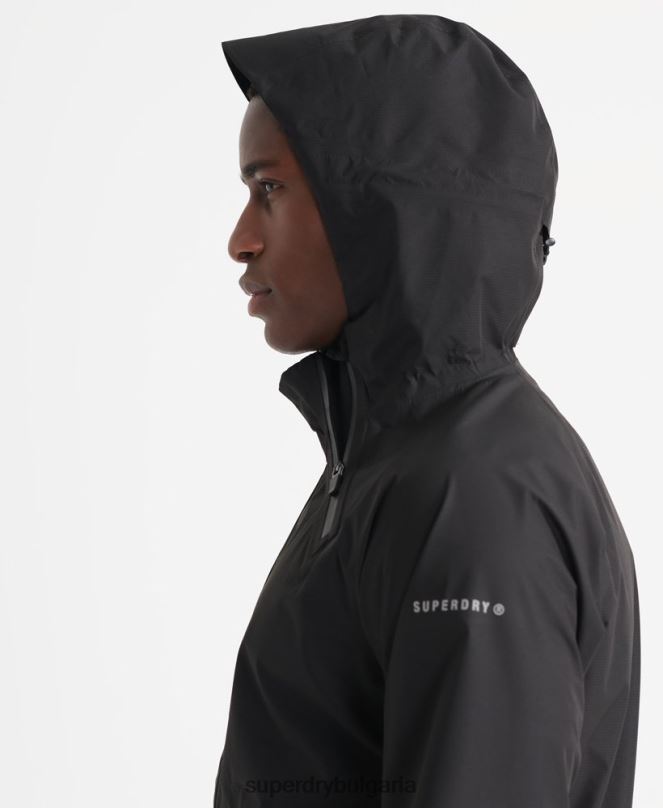 Superdry облекло N00H4787 черен мъже тренировъчно асиметрично водоустойчиво яке