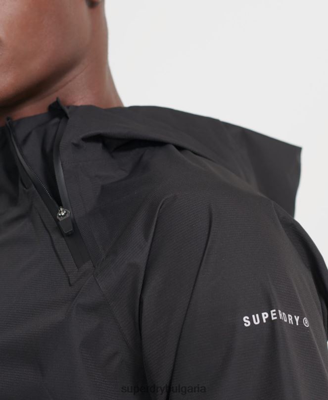 Superdry облекло N00H4787 черен мъже тренировъчно асиметрично водоустойчиво яке