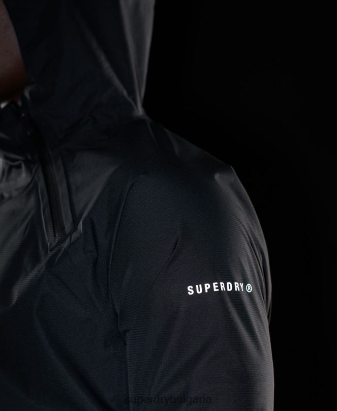 Superdry облекло N00H4787 черен мъже тренировъчно асиметрично водоустойчиво яке