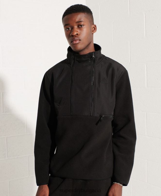 Superdry облекло N00H5132 черен мъже яке с половин цип от полар за планински спорт