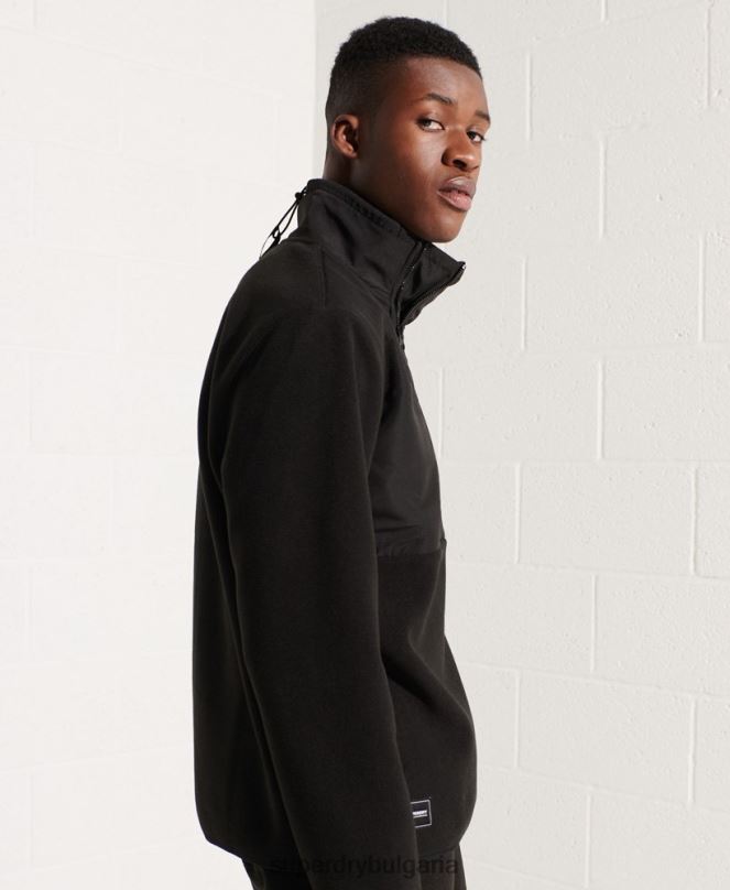 Superdry облекло N00H5132 черен мъже яке с половин цип от полар за планински спорт