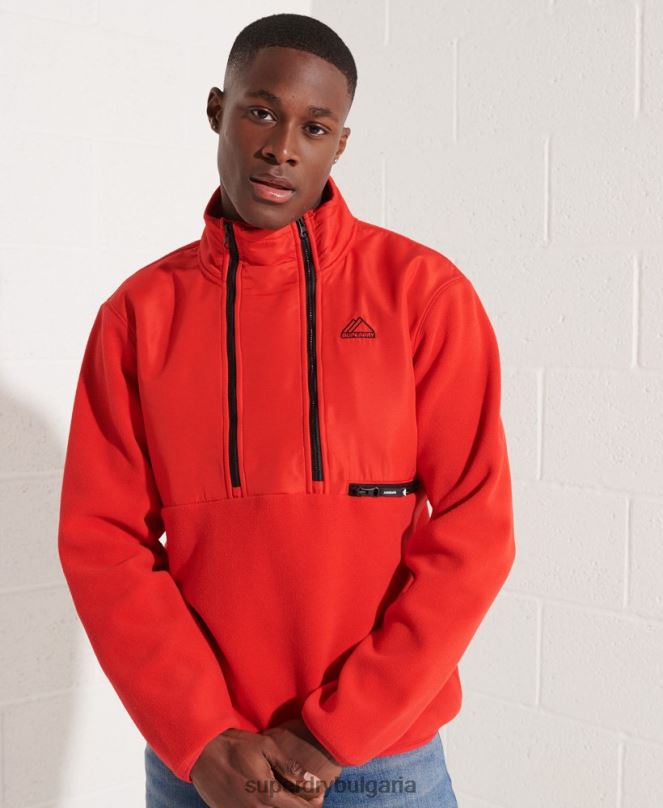 Superdry облекло N00H5199 червен мъже яке с половин цип от полар за планински спорт