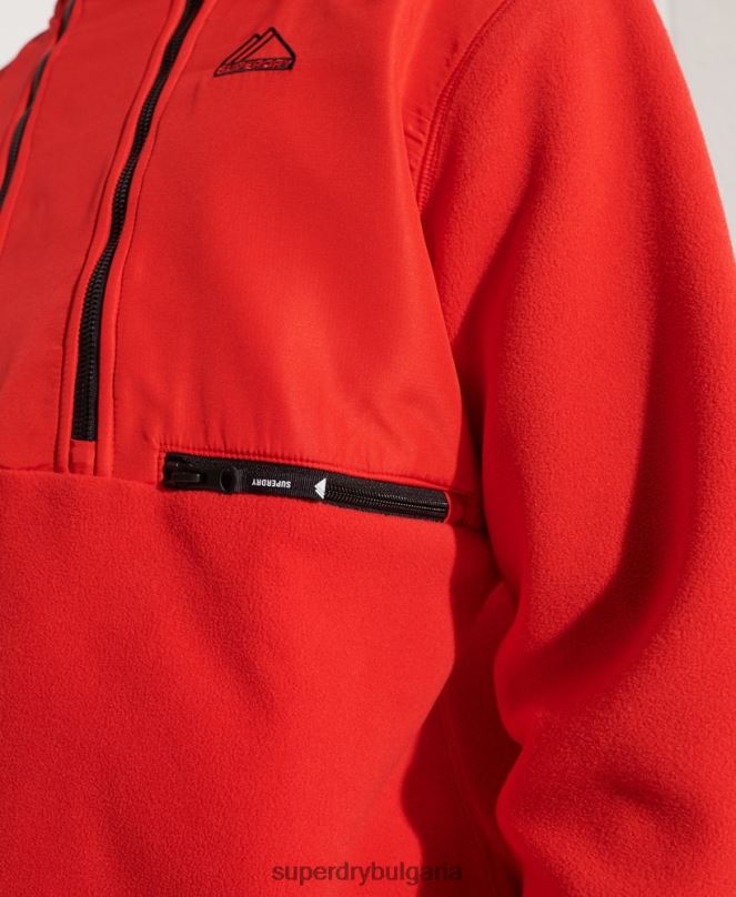 Superdry облекло N00H5199 червен мъже яке с половин цип от полар за планински спорт