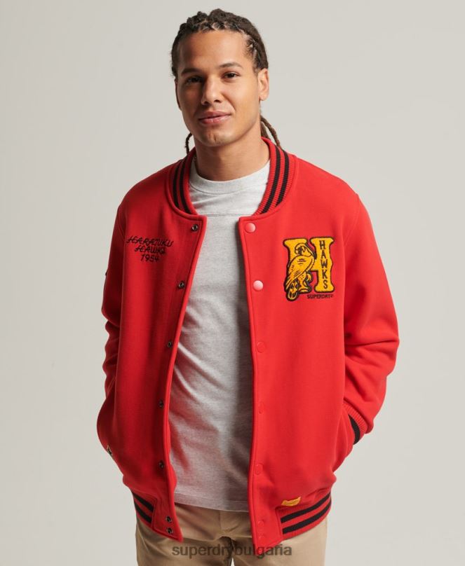 Superdry облекло N00H5217 червен мъже университетско яке от трико