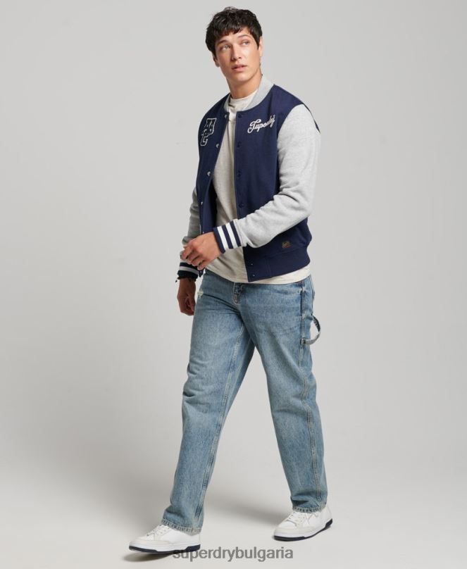 Superdry облекло N00H604 военноморски флот мъже ретро колегиално бомбър яке