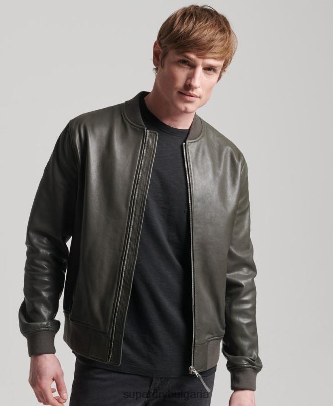 Superdry облекло N00H6455 тъмно сив мъже кожено бомбардировъчно яке студия