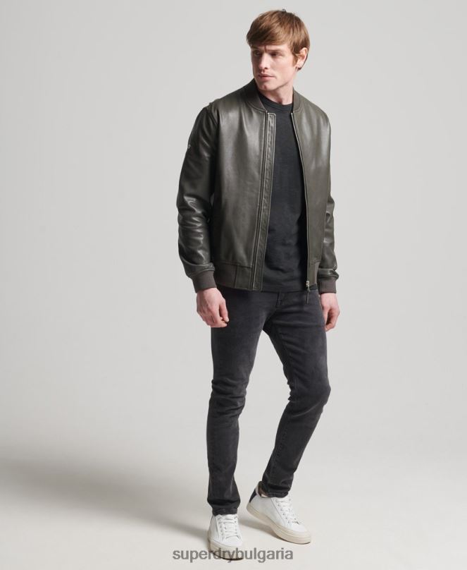 Superdry облекло N00H6455 тъмно сив мъже кожено бомбардировъчно яке студия