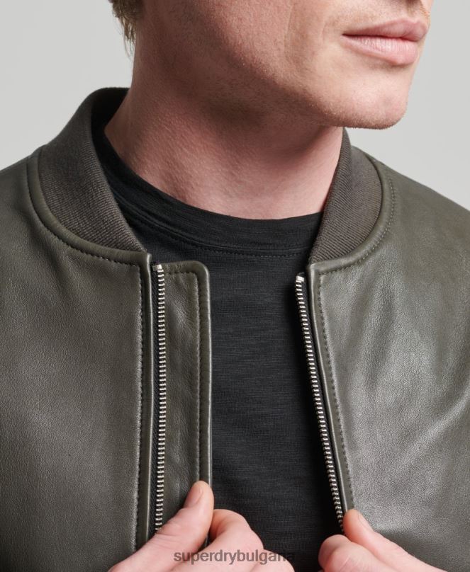 Superdry облекло N00H6455 тъмно сив мъже кожено бомбардировъчно яке студия
