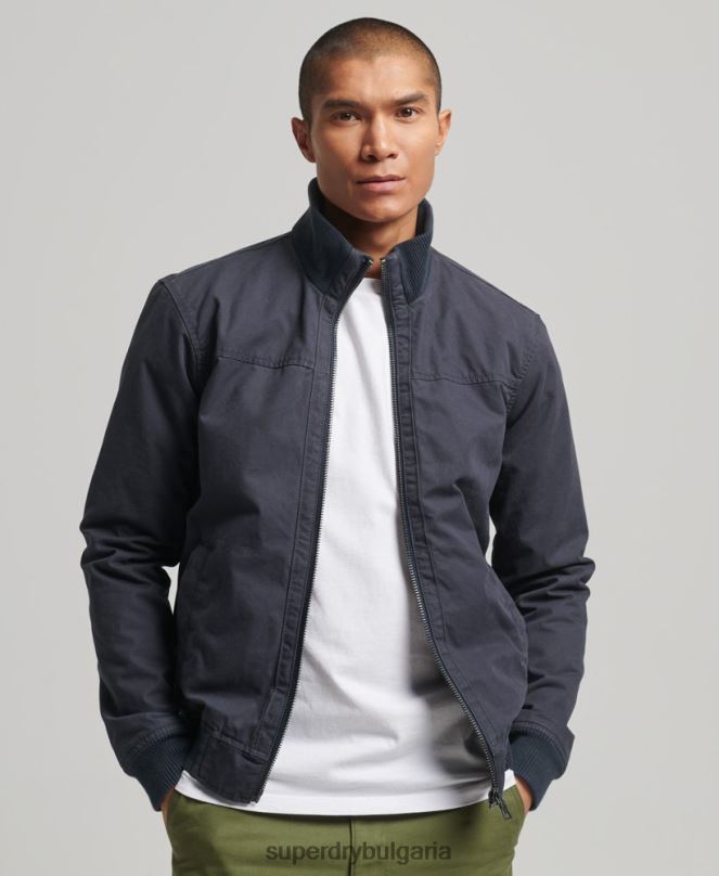 Superdry облекло N00H7 военноморски флот мъже бомбър яке с плетена яка