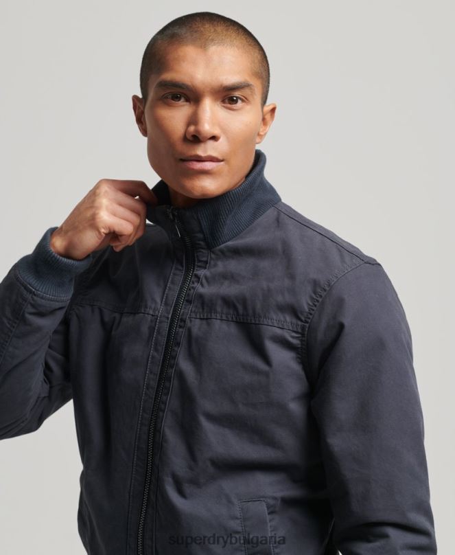 Superdry облекло N00H7 военноморски флот мъже бомбър яке с плетена яка