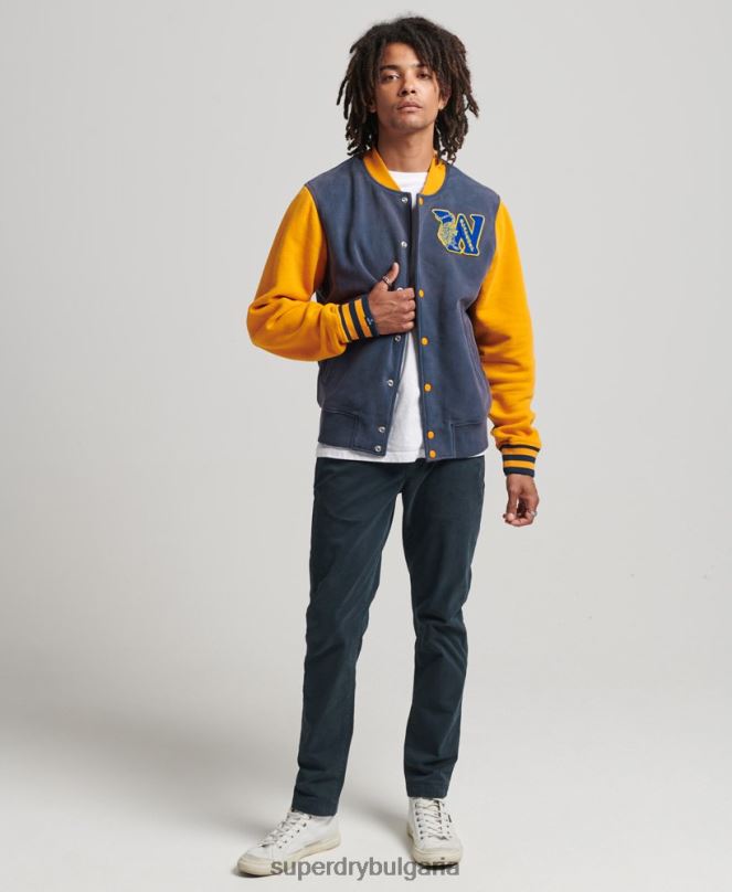 Superdry облекло N00H806 военноморски флот мъже ретро колегиално бомбър яке