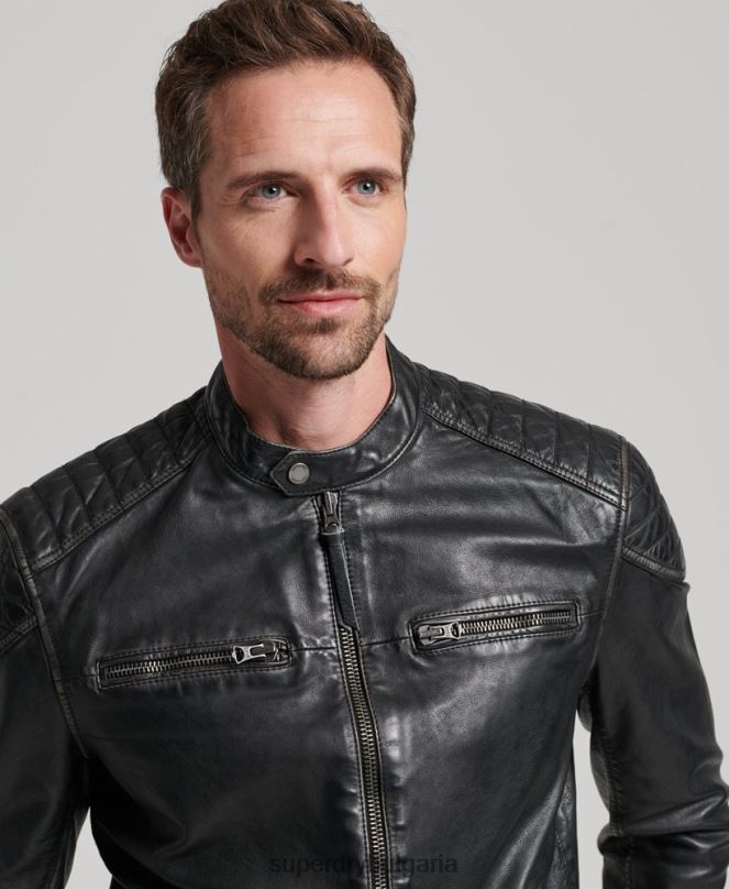 Superdry облекло N00H906 черен мъже наследствено кожено мотоциклетно яке