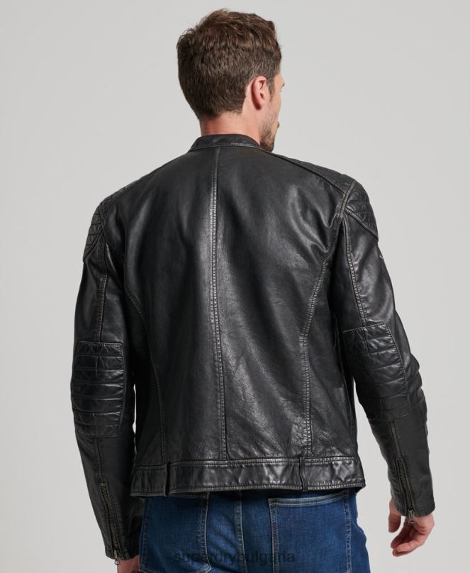 Superdry облекло N00H906 черен мъже наследствено кожено мотоциклетно яке