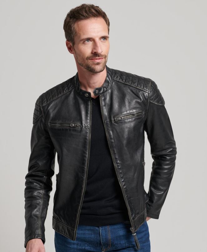 Superdry облекло N00H906 черен мъже наследствено кожено мотоциклетно яке