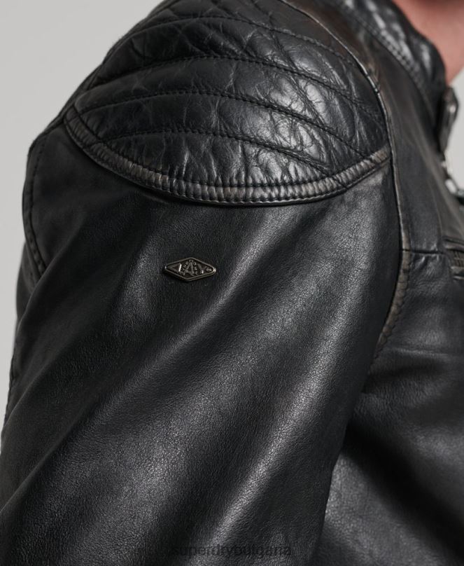 Superdry облекло N00H906 черен мъже наследствено кожено мотоциклетно яке