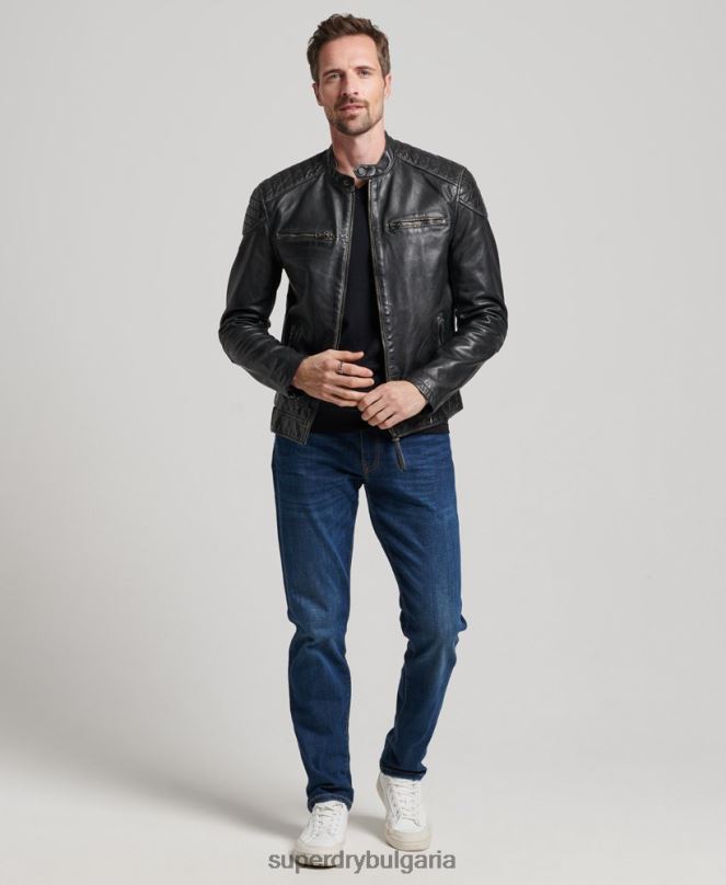 Superdry облекло N00H906 черен мъже наследствено кожено мотоциклетно яке