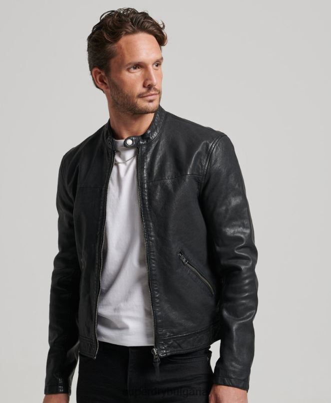 Superdry облекло N00H909 черен мъже наследствено кожено спортно състезателно яке