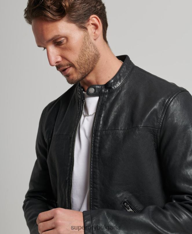 Superdry облекло N00H909 черен мъже наследствено кожено спортно състезателно яке