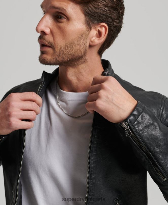Superdry облекло N00H909 черен мъже наследствено кожено спортно състезателно яке