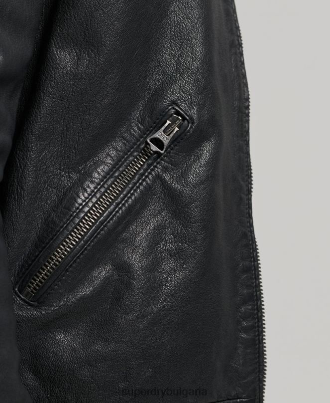 Superdry облекло N00H909 черен мъже наследствено кожено спортно състезателно яке