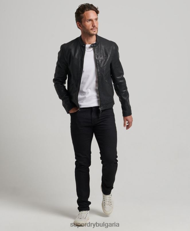 Superdry облекло N00H909 черен мъже наследствено кожено спортно състезателно яке