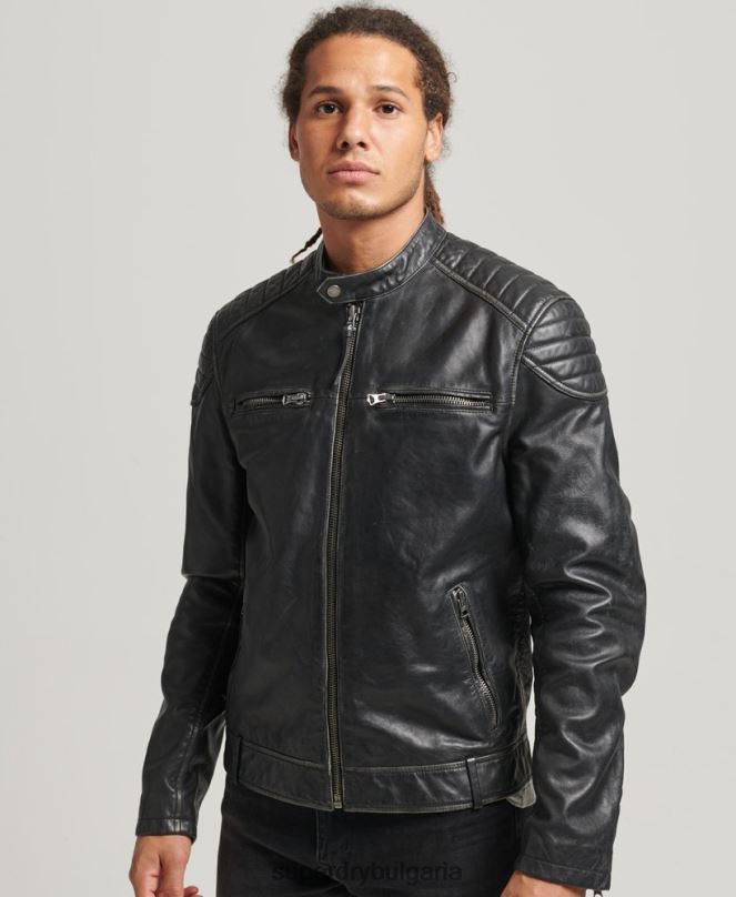Superdry облекло N00H920 черен мъже кожено мотоциклетно яке