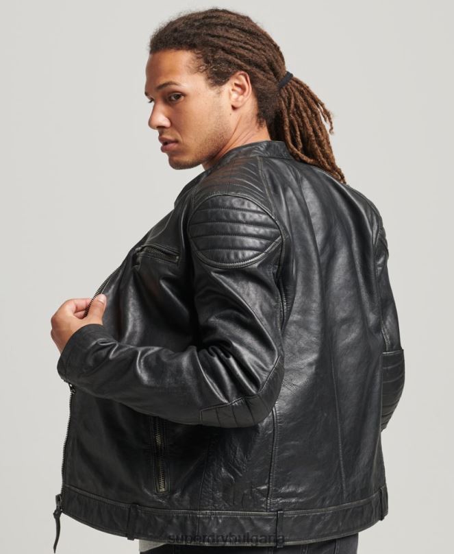 Superdry облекло N00H920 черен мъже кожено мотоциклетно яке