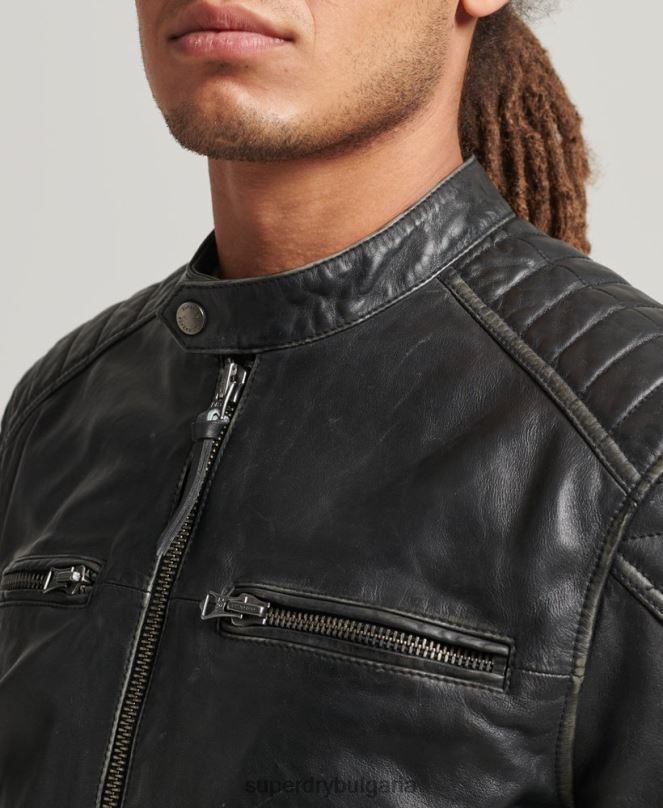 Superdry облекло N00H920 черен мъже кожено мотоциклетно яке