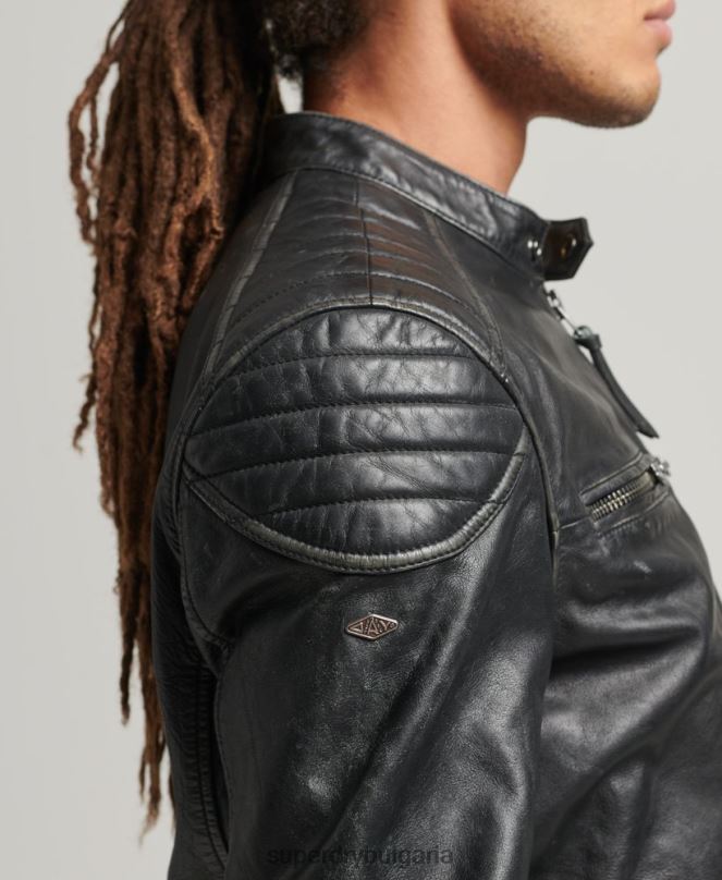 Superdry облекло N00H920 черен мъже кожено мотоциклетно яке