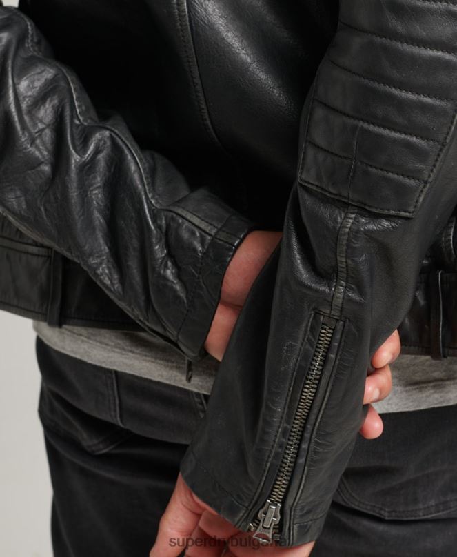 Superdry облекло N00H920 черен мъже кожено мотоциклетно яке