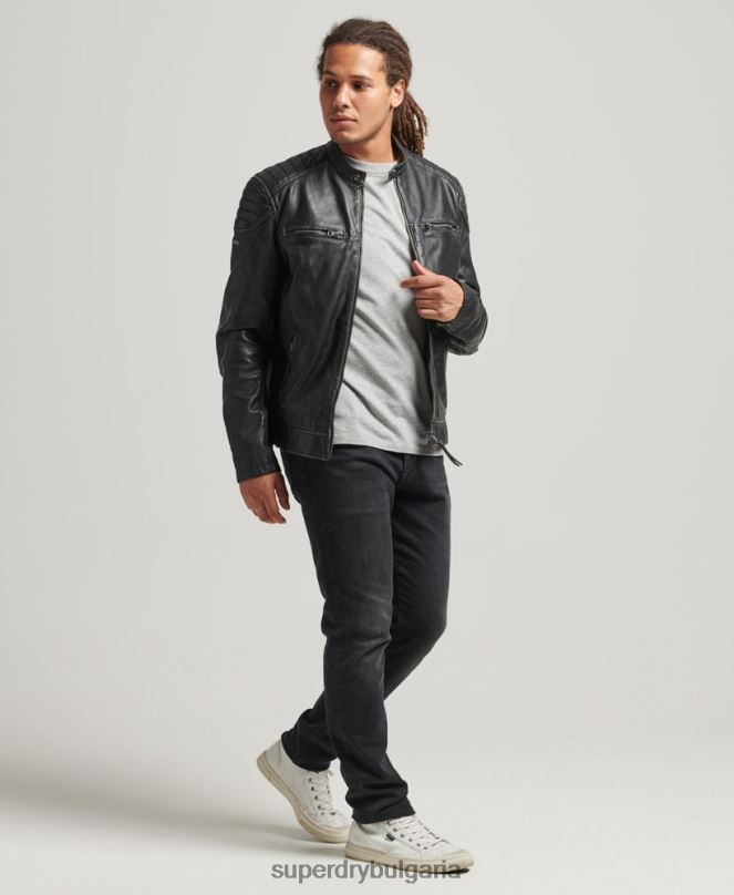 Superdry облекло N00H920 черен мъже кожено мотоциклетно яке