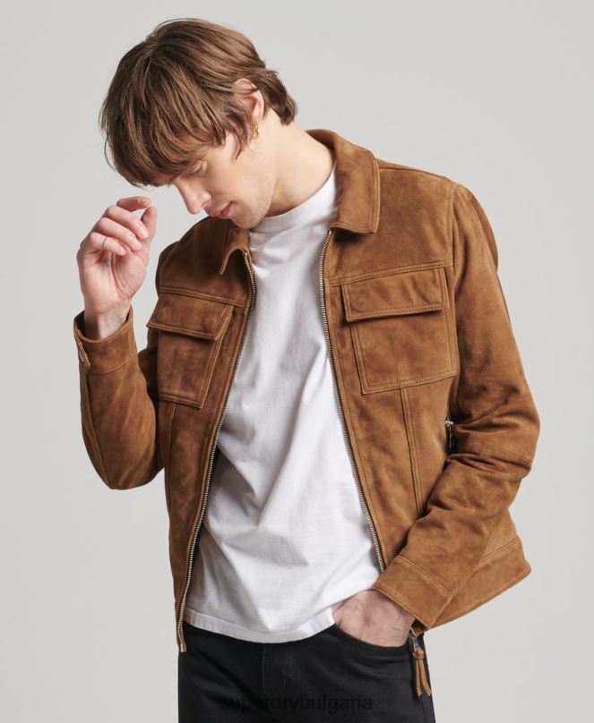 Superdry облекло N00H921 кафяво мъже велурено яке от 70-те години на Studios