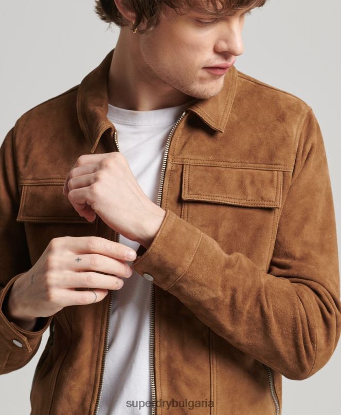 Superdry облекло N00H921 кафяво мъже велурено яке от 70-те години на Studios