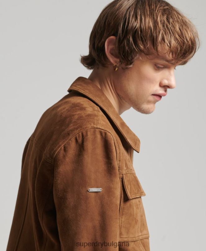 Superdry облекло N00H921 кафяво мъже велурено яке от 70-те години на Studios